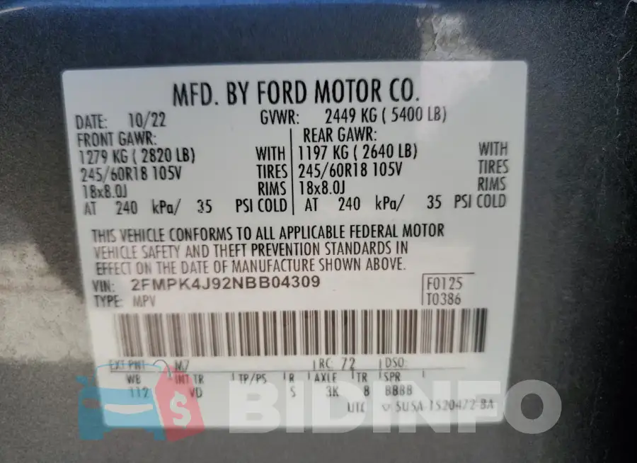 2FMPK4J92NBB04309 Photo# 13