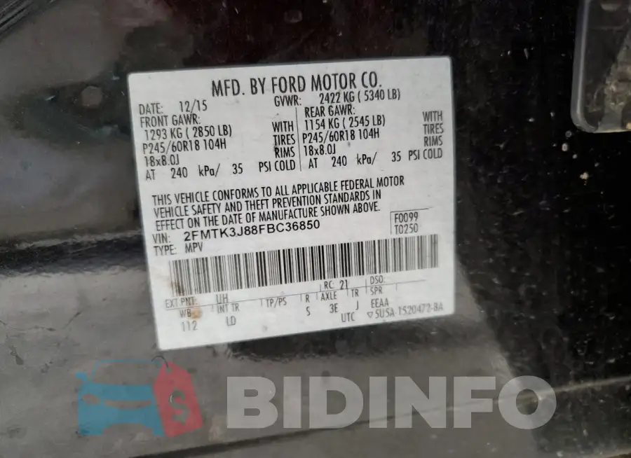 2FMTK3J88FBC36850 Photo# 13