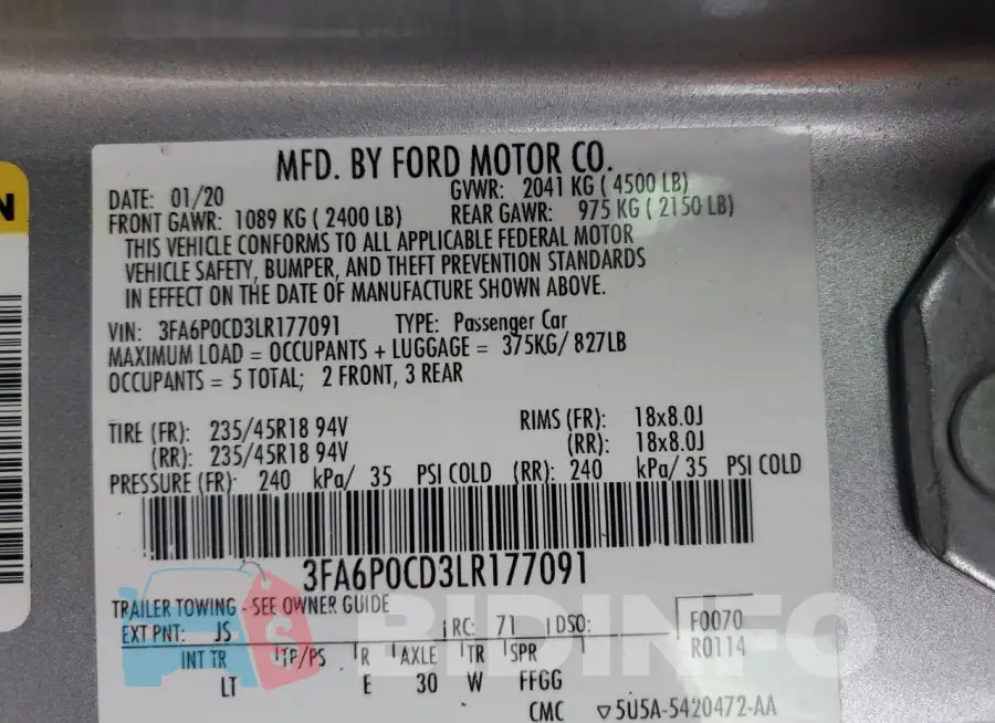 3FA6P0CD3LR177091 Photo# 12