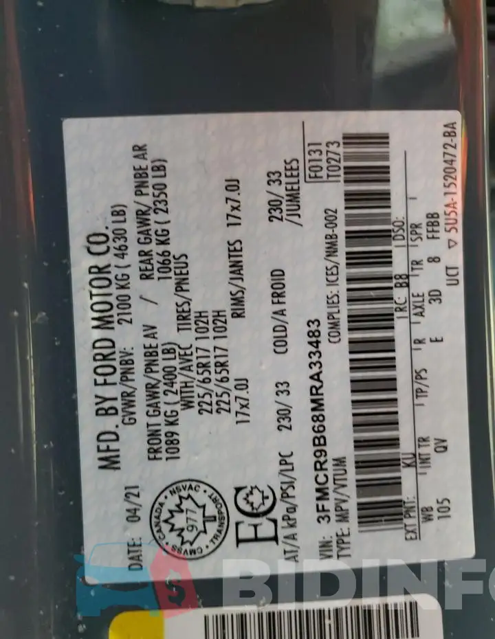 3FMCR9B68MRA33483 Photo# 14