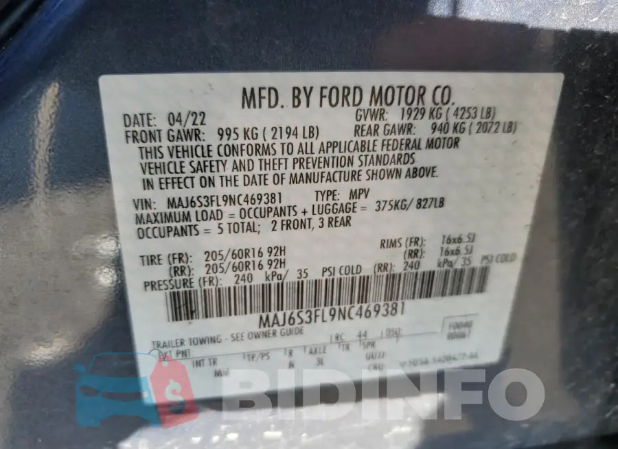 MAJ6S3FL9NC469381 Photo# 12