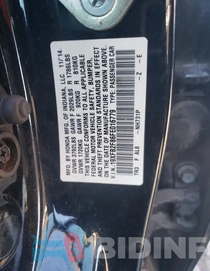 19XFB2F86FE016779 Photo# 12