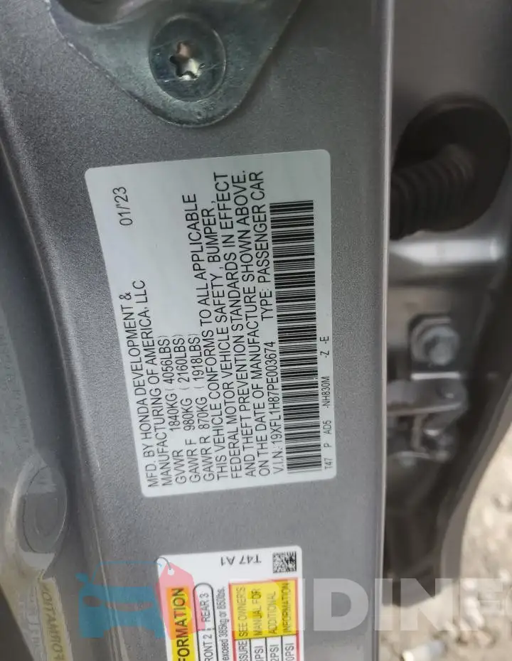 19XFL1H87PE003674 Photo# 10
