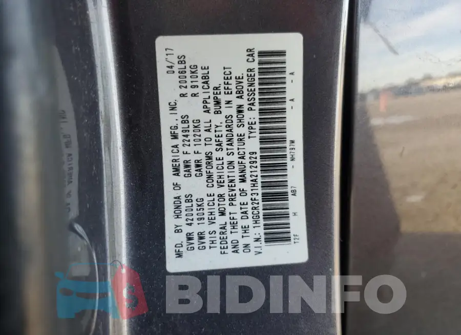 1HGCR2F31HA212929 Photo# 13