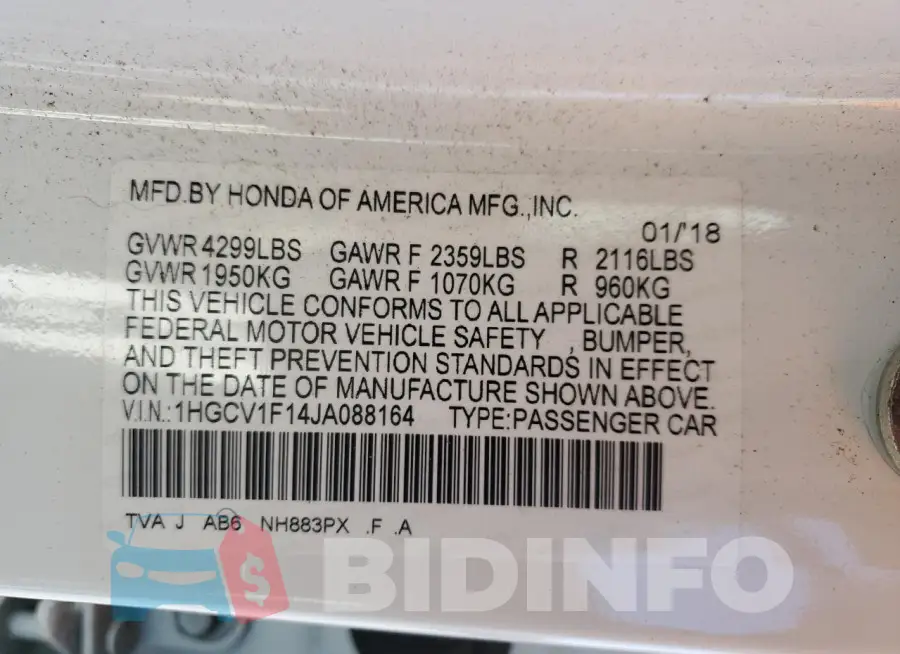 1HGCV1F14JA088164 Photo# 12