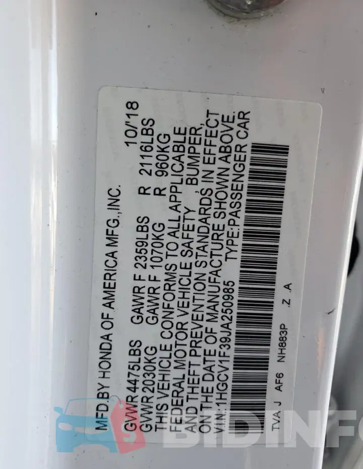 1HGCV1F39JA250985 Photo# 12
