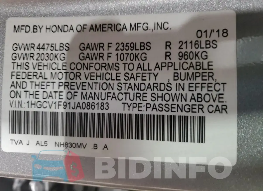 1HGCV1F91JA086183 Photo# 12