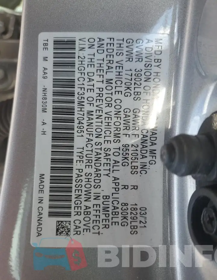 2HGFC1F35MH704951 Photo# 12