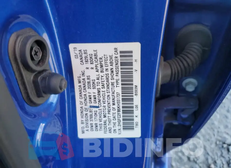 2HGFC2F86KH551737 Photo# 12