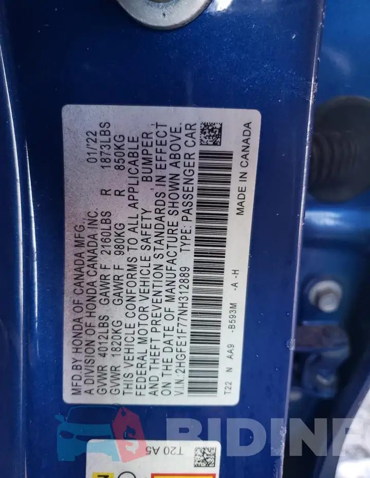 2HGFE1F77NH312889 Photo# 12