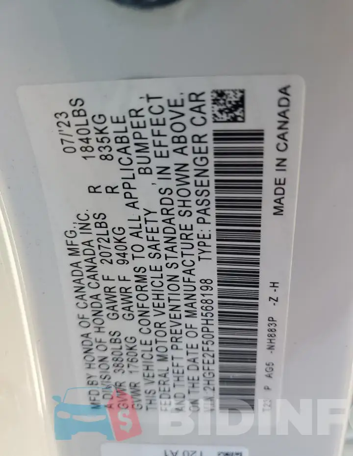 2HGFE2F50PH568198 Photo# 12