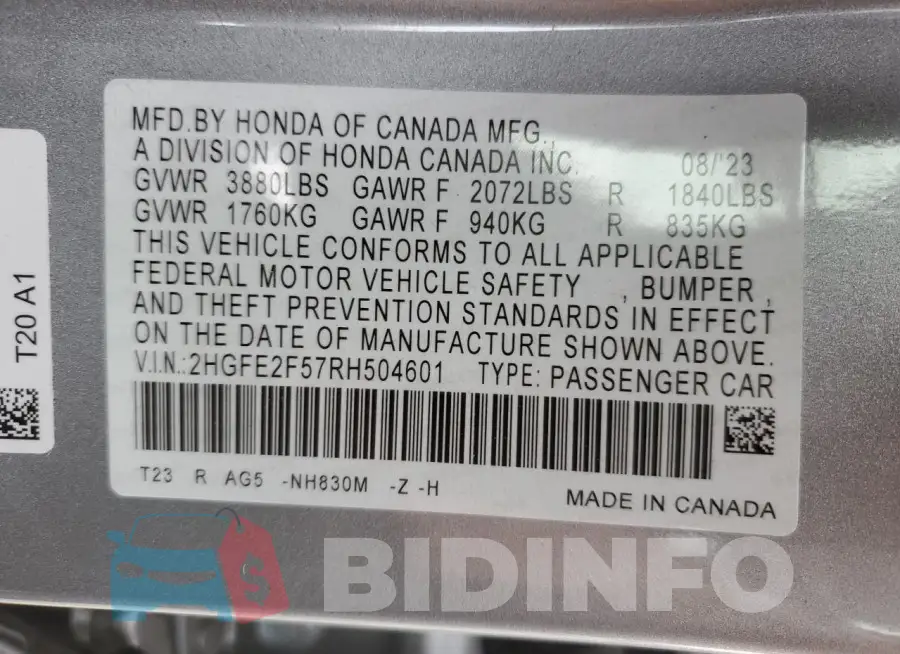 2HGFE2F57RH504601 Photo# 12