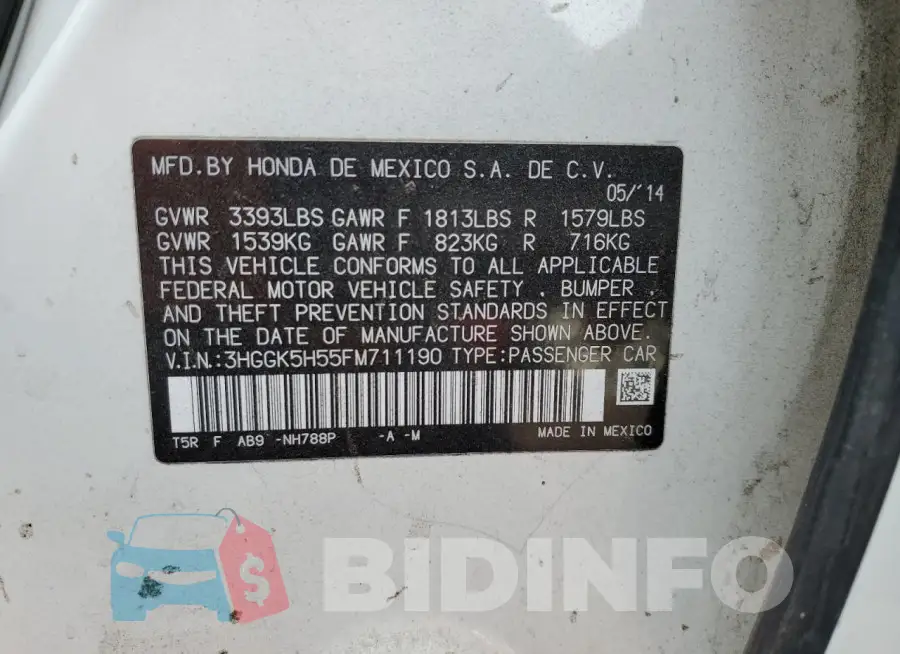 3HGGK5H55FM711190 Photo# 12