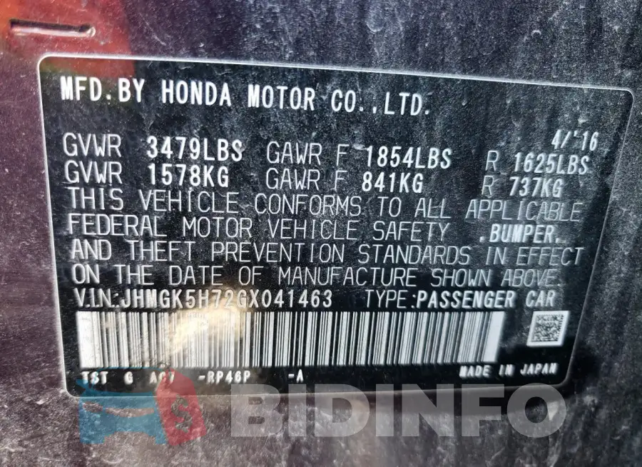 JHMGK5H72GX041463 Photo# 12