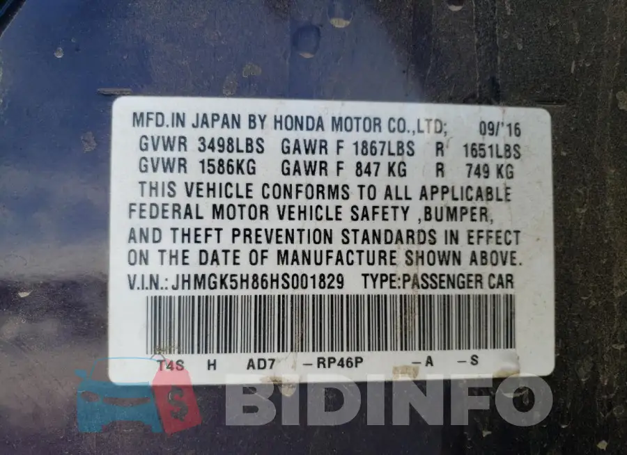 JHMGK5H86HS001829 Photo# 13