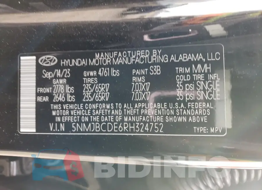 5NMJBCDE6RH324752 Photo# 12