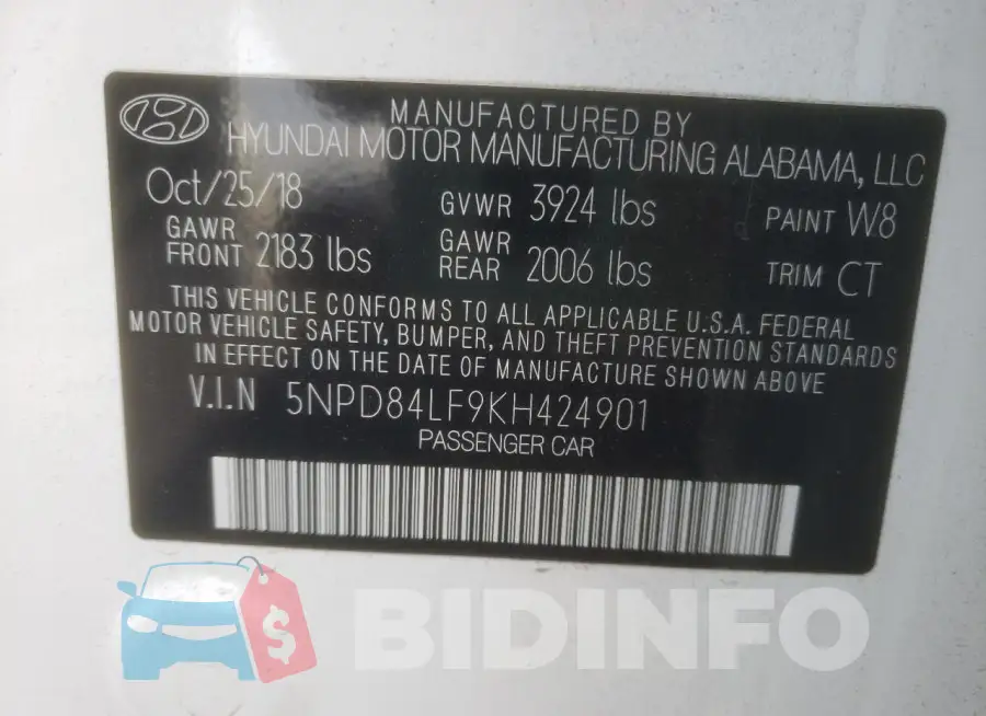5NPD84LF9KH424901 Photo# 13