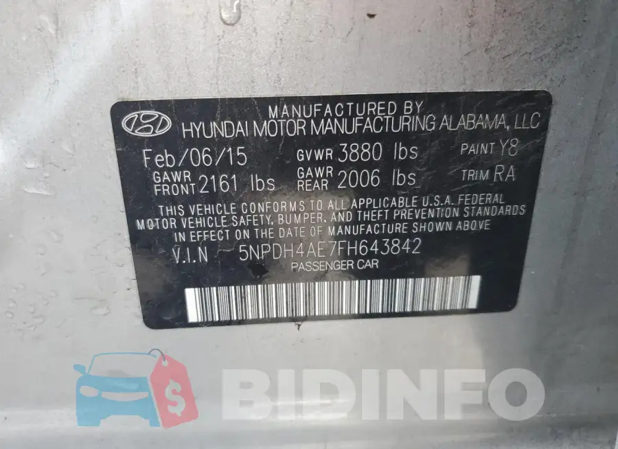 5NPDH4AE7FH643842 Photo# 13
