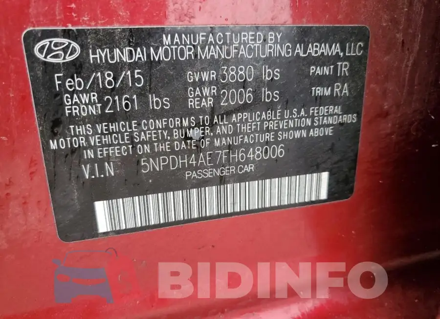 5NPDH4AE7FH648006 Photo# 12