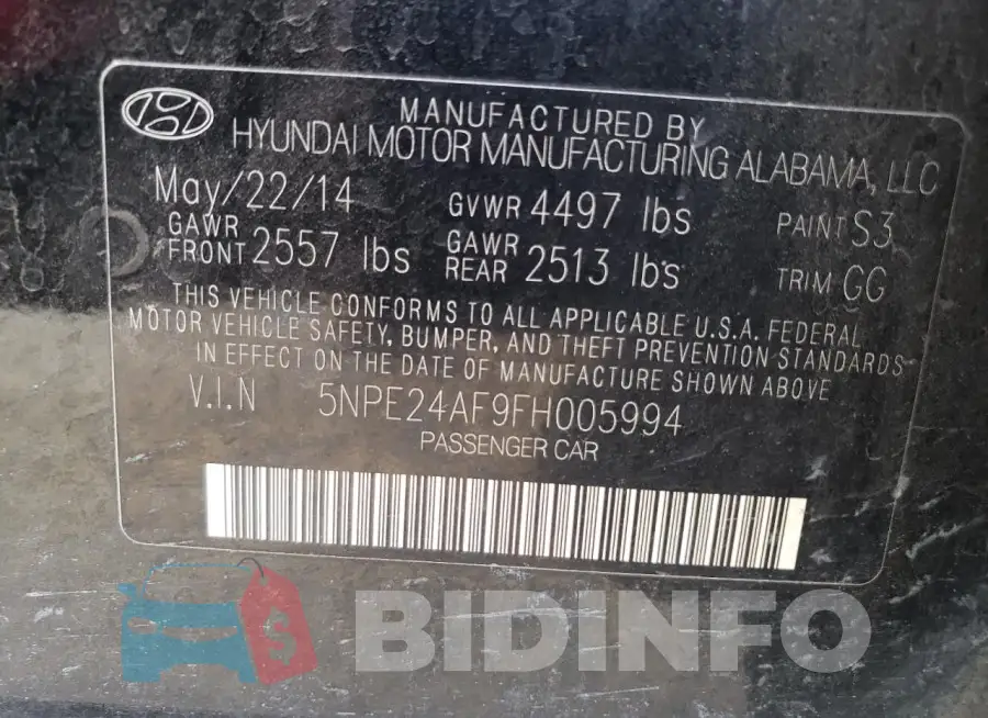 5NPE24AF9FH005994 Photo# 12