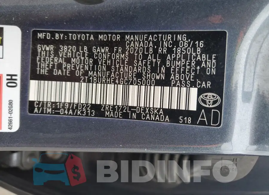 2T1BURHE4GC705000 Photo# 12