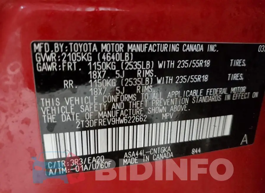 2T3DFREV9HW622662 Photo# 13