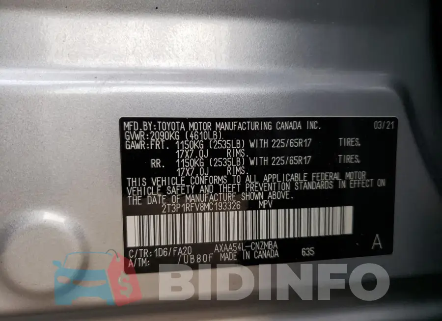 2T3P1RFV8MC193326 Photo# 13