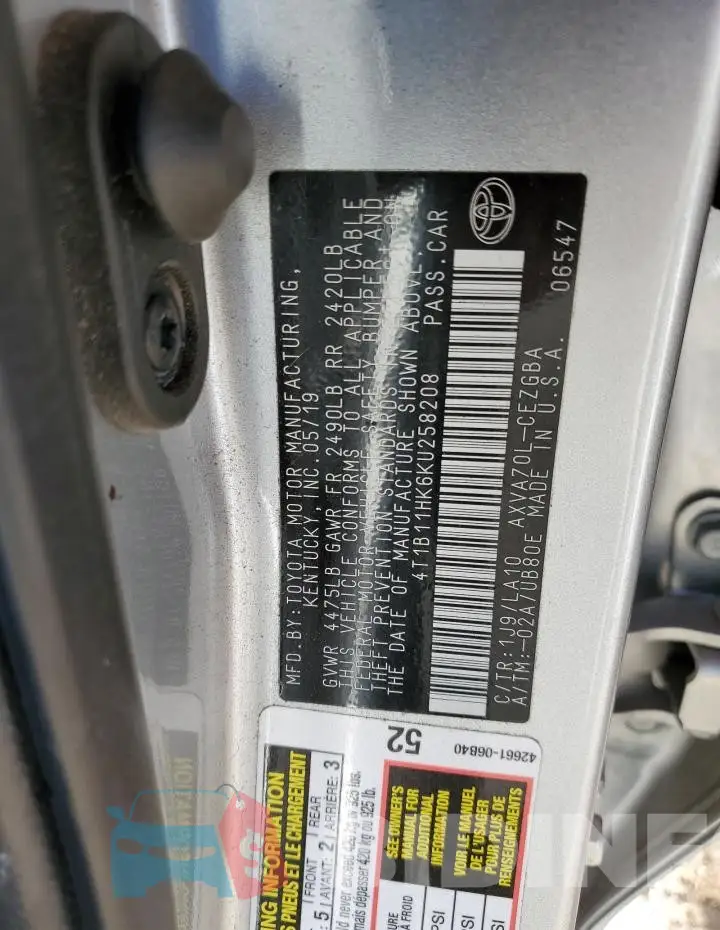 4T1B11HK6KU258208 Photo# 12