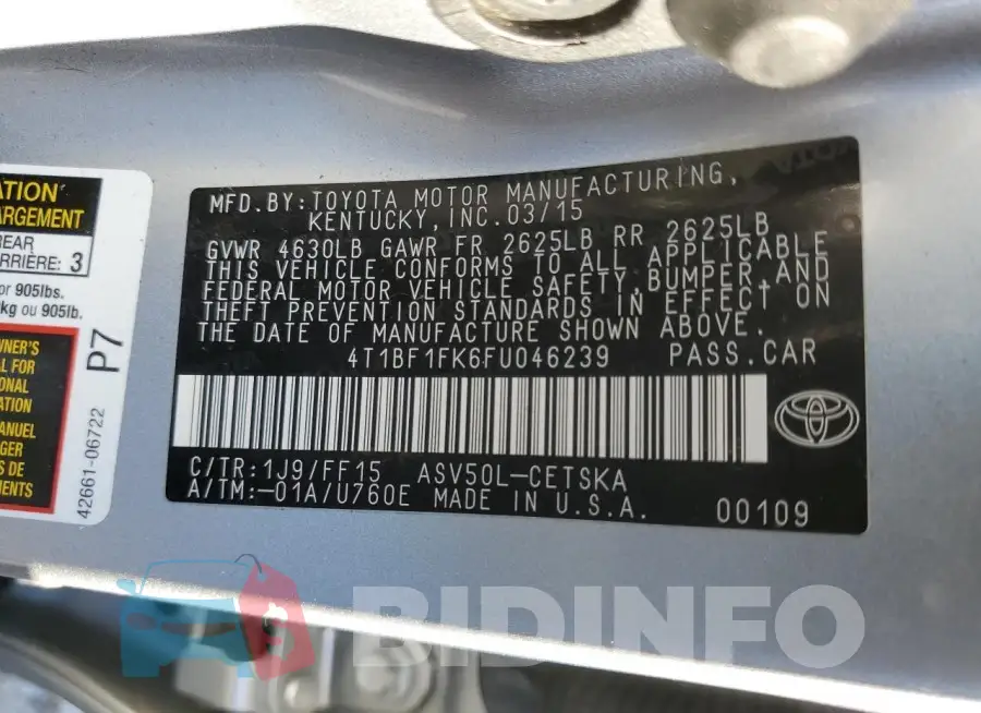 4T1BF1FK6FU046239 Photo# 12