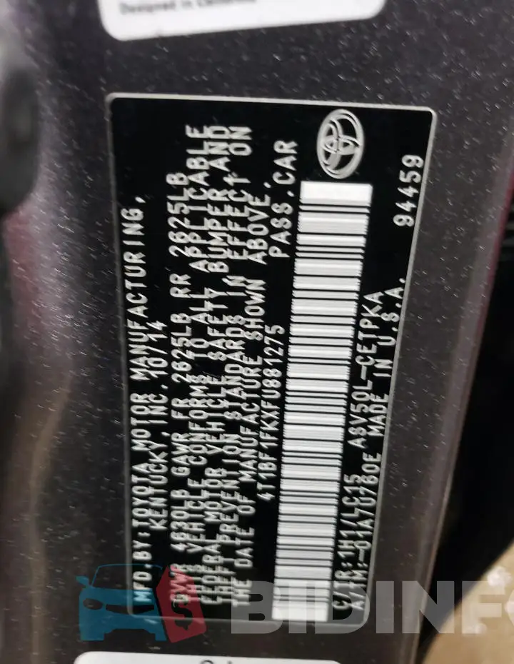 4T1BF1FKXFU881275 Photo# 12
