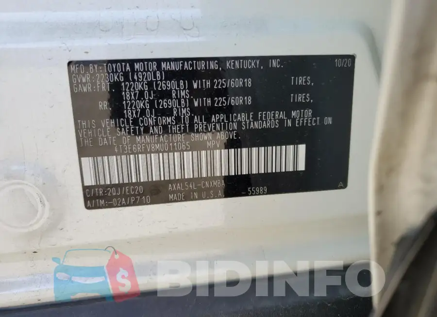 4T3E6RFV8MU011065 Photo# 12
