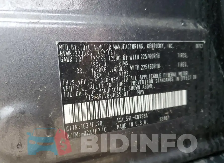 4T3T6RFV8NU085501 Photo# 13