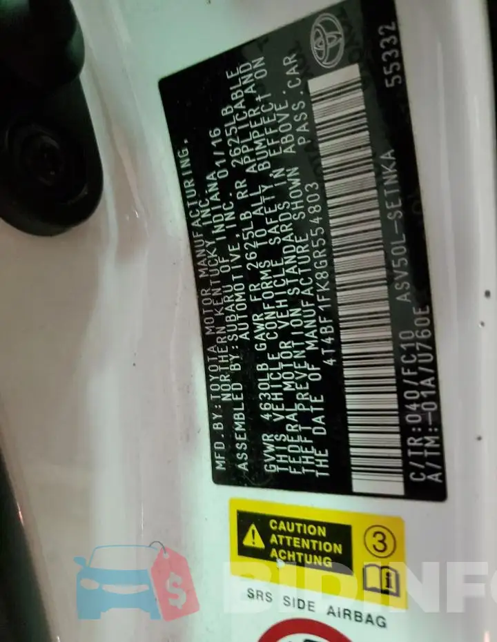 4T4BF1FK8GR554803 Photo# 12