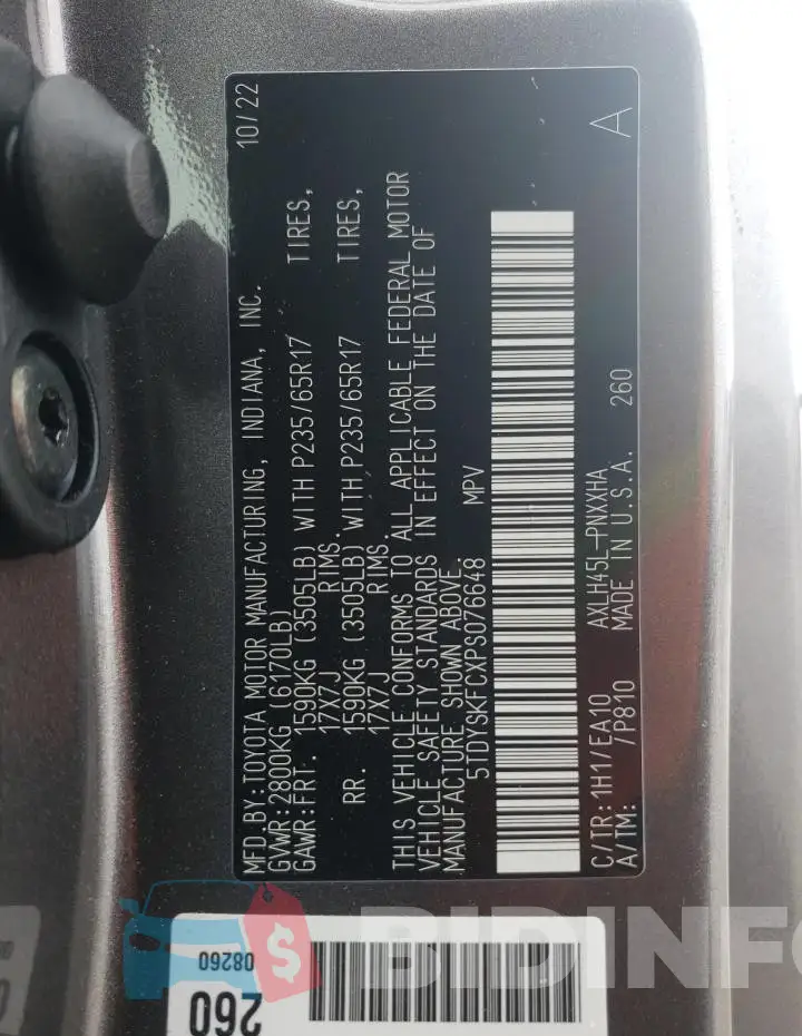 5TDYSKFCXPS076648 Photo# 12