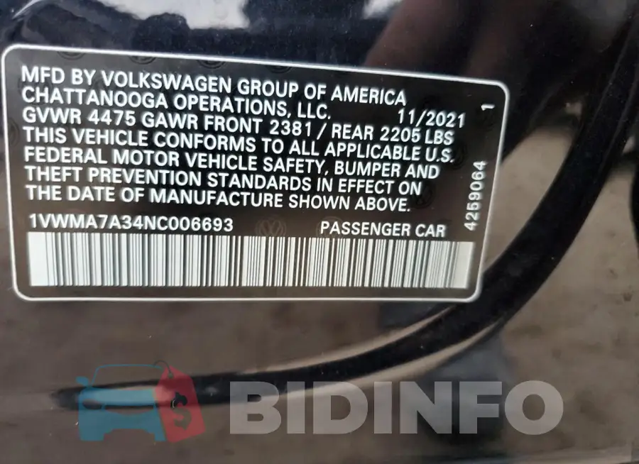1VWMA7A34NC006693 Photo# 12