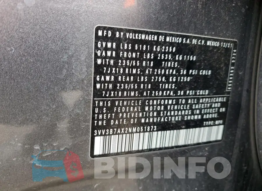 3VV3B7AX2NM051873 Photo# 13