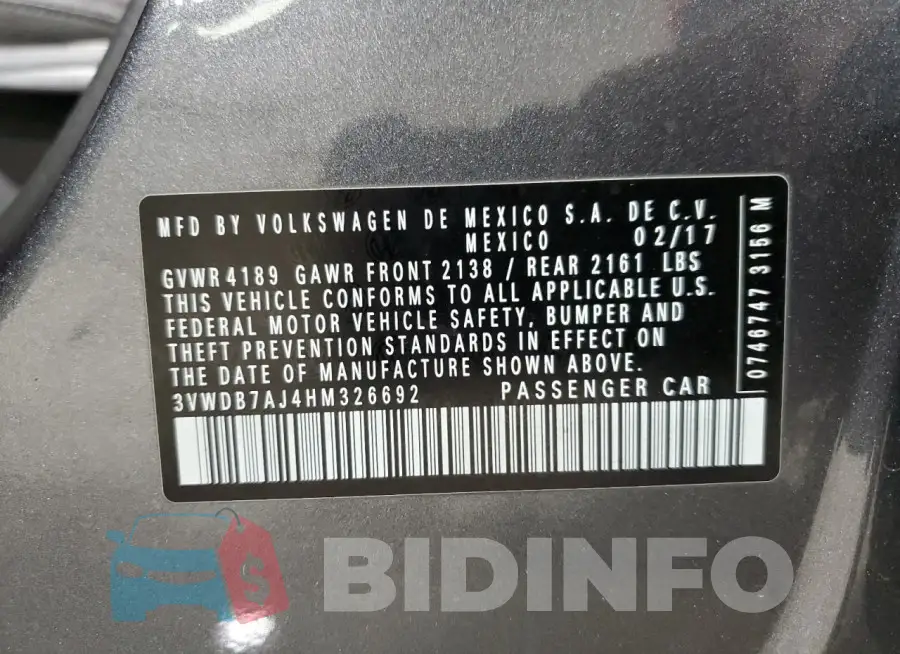 3VWDB7AJ4HM326692 Photo# 12