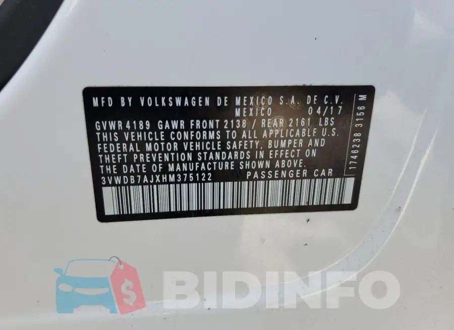 3VWDB7AJXHM375122 Photo# 13