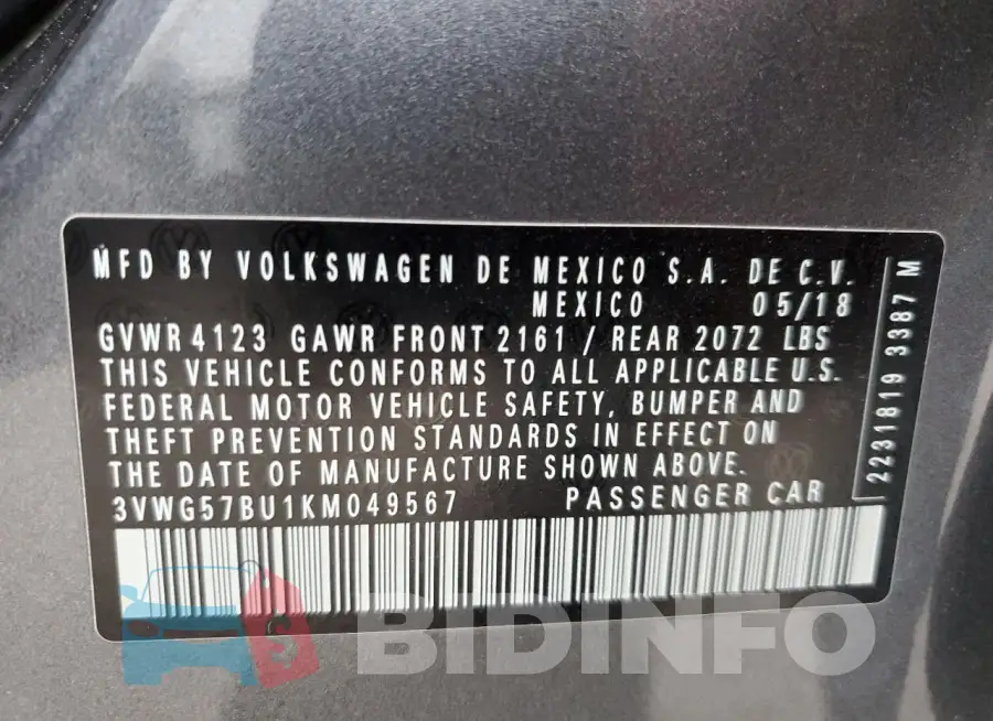 3VWG57BU1KM049567 Photo# 13