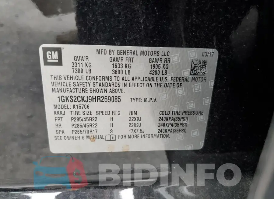 1GKS2CKJ9HR269085 Photo# 13
