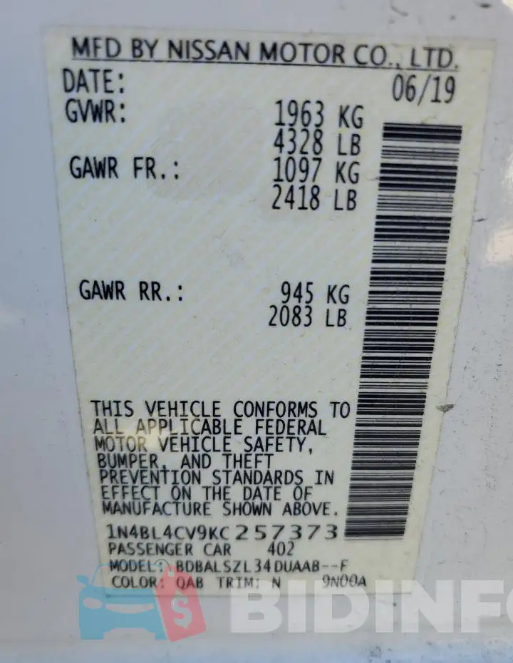 1N4BL4CV9KC257373 Photo# 13