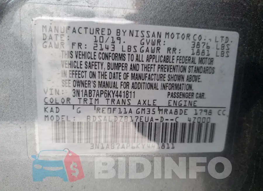 3N1AB7AP6KY441811 Photo# 12