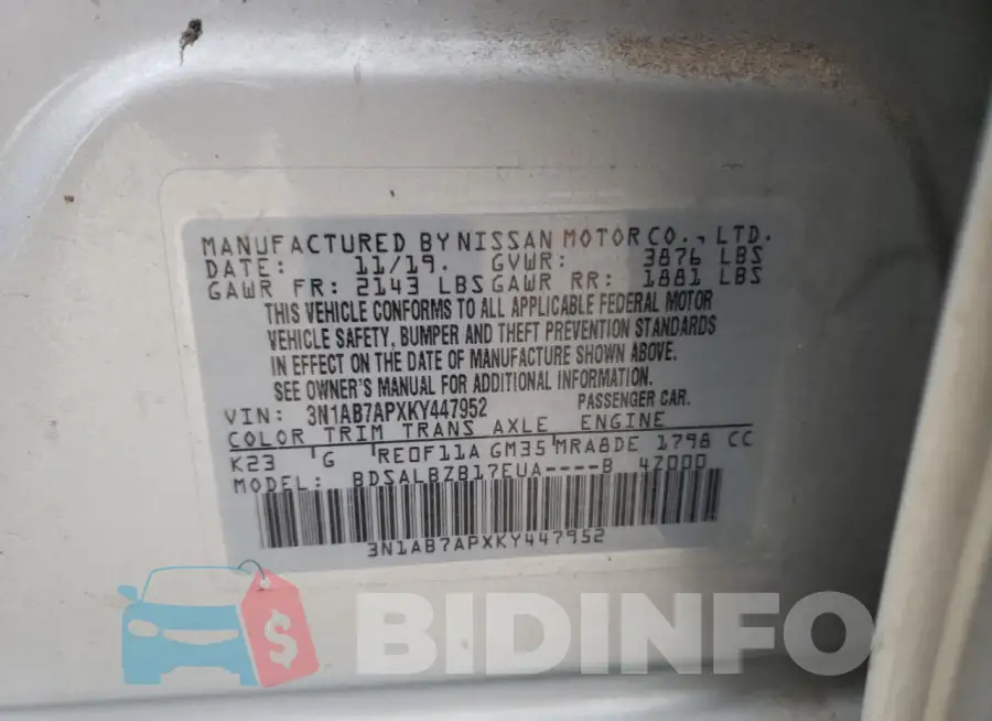 3N1AB7APXKY447952 Photo# 12