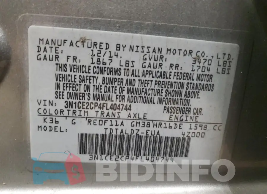 3N1CE2CP4FL404744 Photo# 13