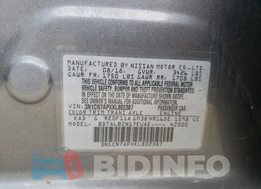 3N1CN7APXKL802387 Photo# 13