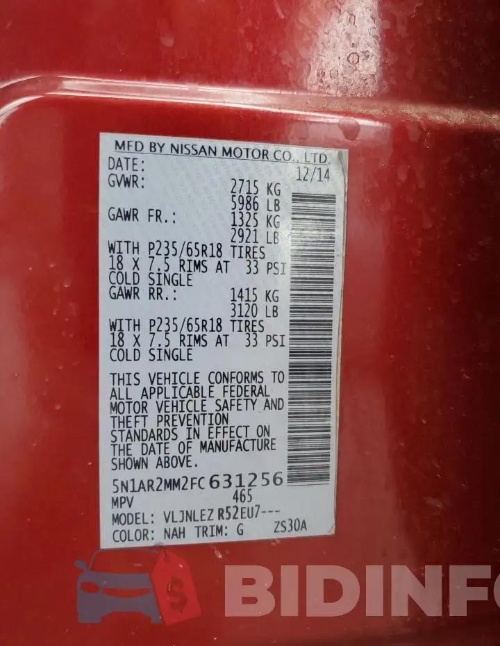 5N1AR2MM2FC631256 Photo# 12