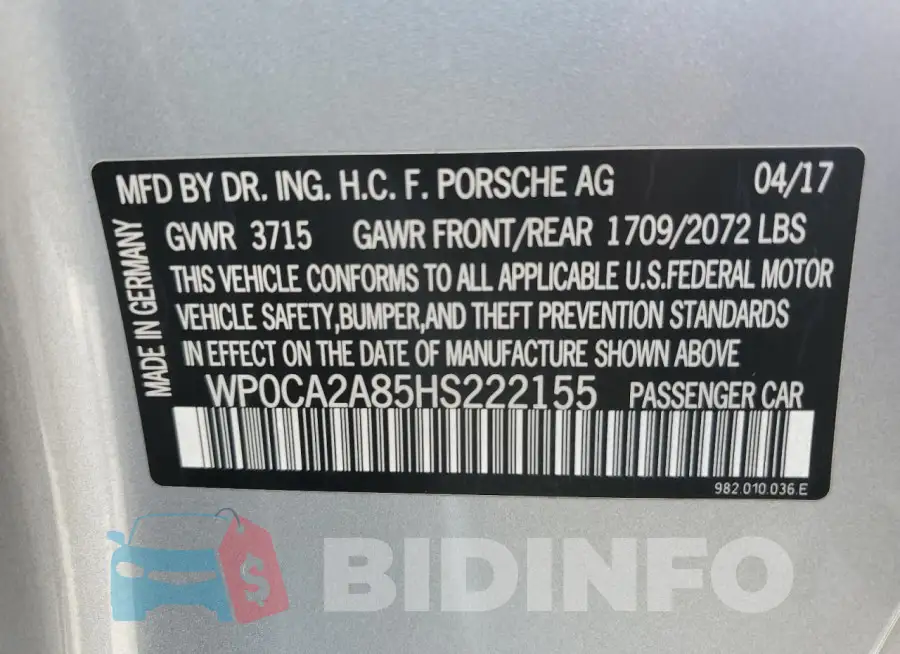WP0CA2A85HS222155 Photo# 12