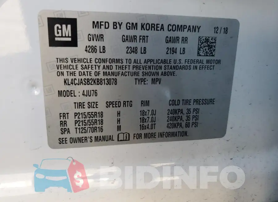 KL4CJASB2KB813078 Photo# 14