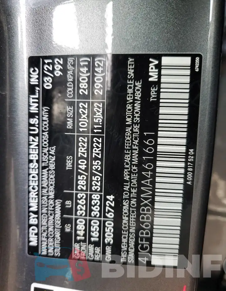 4JGFB6BBXMA461661 Photo# 12