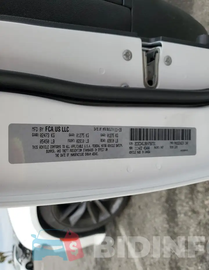 2C3CDXGJ9KH756731 Photo# 12